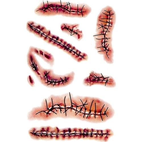 Hollowen Supplies Temporary Tattoo Sticker Halloween Terror Wound Realistic Blood Injury Scar Tattoo Sticker