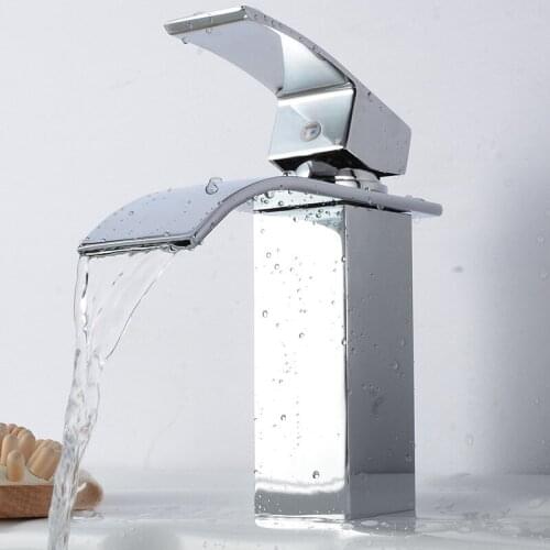 LASO High quality brass Square basin faucet wide mouth waterfall wash basin faucet bathroom basin hot and cold water faucet