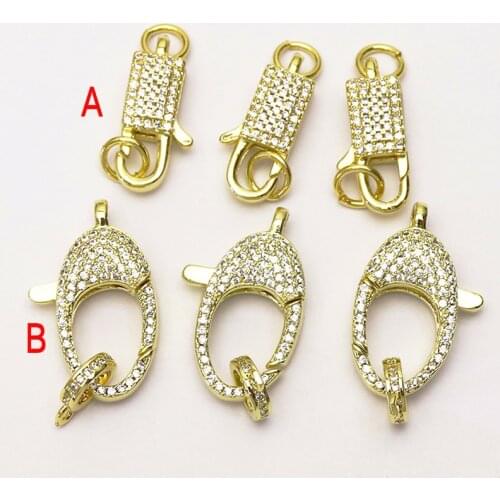 10Pcs lobster Clasp pendants zircon Lobster zircon clasp accessories Gold color clasp for jewelry making 7287