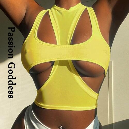 Sexy Women Hollow Out Crop Shirts 2021 Summer Clothes Gothic Punk Streetwear Sleeveless T Shirt Slim Bustier Pink Cropped Tops