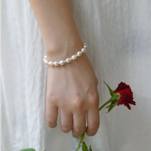 ASHIQI 7-8mm Natural Baroque freshwater Pearl Bracelet for Women with 925 Sterling Silver clasp fine jewelry gift