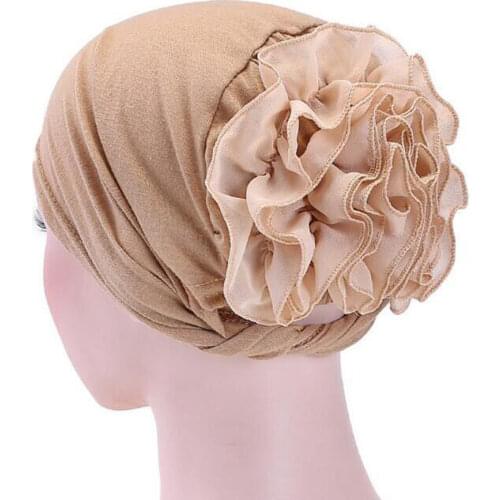 New Solid Color Turban Monochrome Muslim Chiffon Large Flower Women Headscarf Cap