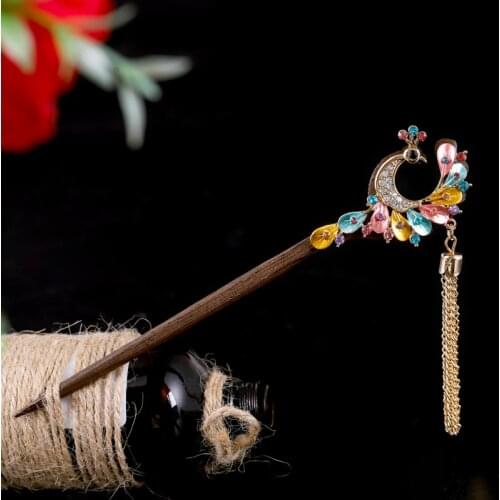 Morkopela Peacock Charm Hair Stick Wood Hair Pins Tassel Hair[in Jewelry For Women Bridal Wedding Hair Accessories