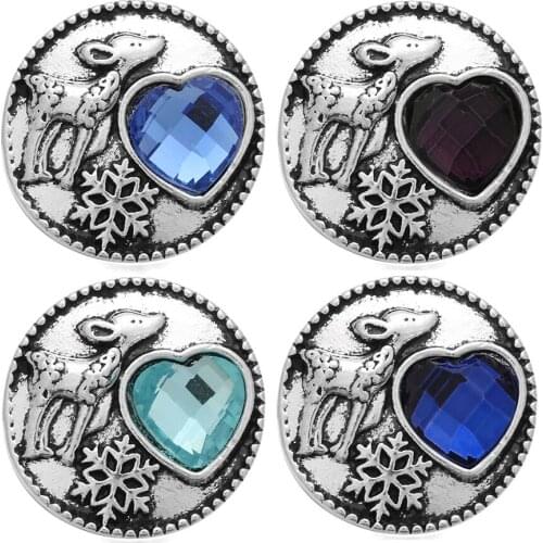 10pcs/lot Christmas Gift Candy Elk Snowflakes Rhinestone 18mm Snap Buttons fit DIY Snap Bracelets&Bangles Snap Jewelry