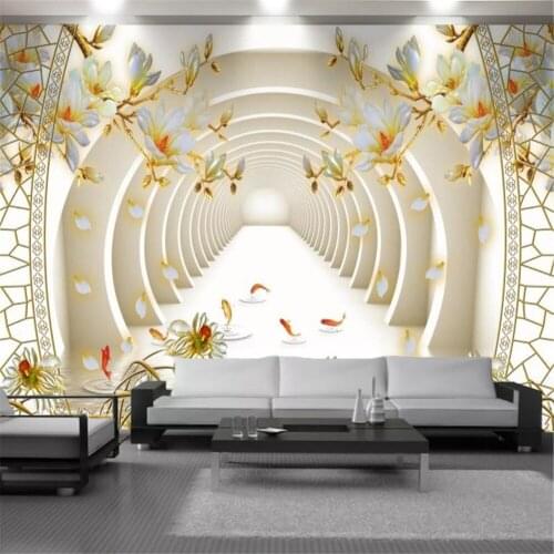 3d Flower Wallcovering Wallpaper Expanding Space Magnolia Floral Goldfish Mural Home Decor Painting Modern Mural Wallpapers