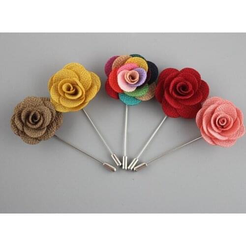 50pcs/lot Fashion Man Groom Handmade Fabric Flower Brooches For Men Wedding Boutonniere Suit Corsage Prom Pin Shirt Jewelry