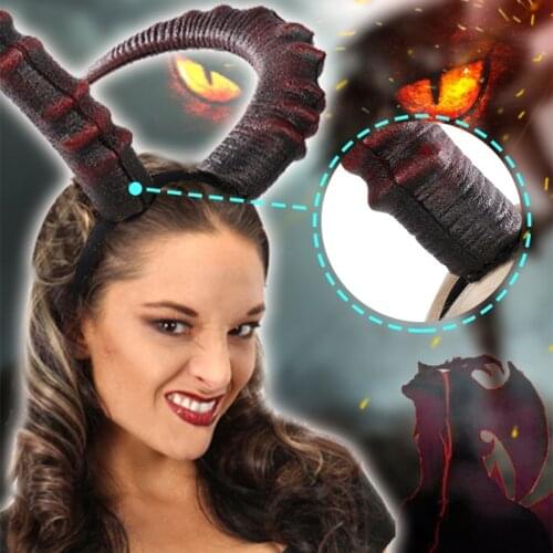 649D Gothic Halloween Cosplay Hair Accessories Realistic Black Red Long Devils Horn Headband Carnival Party Bandana Hairband