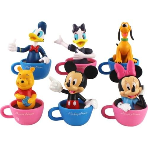 7-8cm Disney Mickey Mouse Minnie and Donald Duck Daisy Goofy Dog Pluto In Coffee Cup Figure Toys Model Doll Figurine