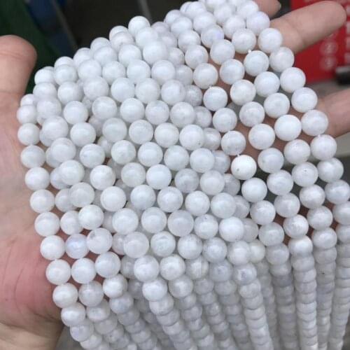 8mm Genuine Natural Blue Moonstone Beads Round Loose Moon Stone Beads For DIY Jewelry Making Bracelet Accessories Strand 15