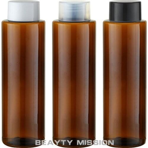 BEAUTY MISSION 24 Pcs/Lot 250ML Brown Screw Cap Bottle, Empty Plastic Cosmetic Lotion Container With Double Layer Cover
