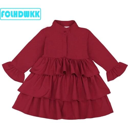 Spring Autumn Girls Dresses Long Sleeve Cute Red Black Green Ball Gown Kid Girl Party Dress Cake Ruffled Tutu Bubble Dress 2-6T
