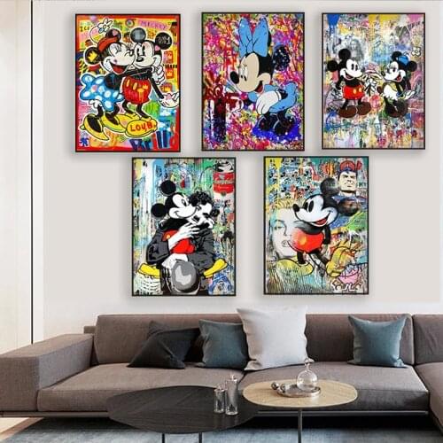 Disney Graffiti Street Art Mickey Mouse Art Print Poster Graffiti Creative Pattern Boy Girl Home Decoration Birthday Gift