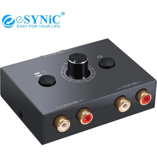 ESYNiC 2 X 1/1 X 2 L / R Stereo Audio Bi-Directional Switcher With Mute Button Portable RCA Stereo Audio Switch Audio Splitter