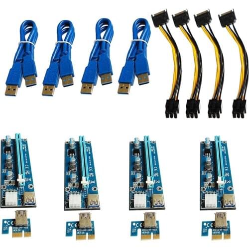 VER006C PCI-E Riser Card 006C PCI Express X1 to X16 Adapter 0.6M USB 3.0 Cable SATA 6Pin Power for Mining Bitcoin Miner