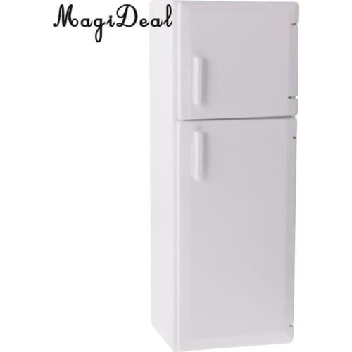 MagiDeal 1/12 Dollhouse Miniature Kitchen White Wooden Fridge Refrigerator Freezer for Dolls Bedroom Living Room Accs Kids Toy
