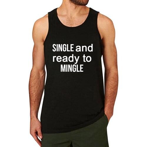 Lyprerazy Mens single and ready to mingle Workout Gym Funny Printed Tank Top