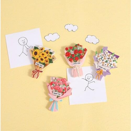 Refrigerator Fridge Magnet Stick Home Decor Gift Bouquet Resin Originality Cartoon Lovely Cozy Figurative Stereoscopic Romantic