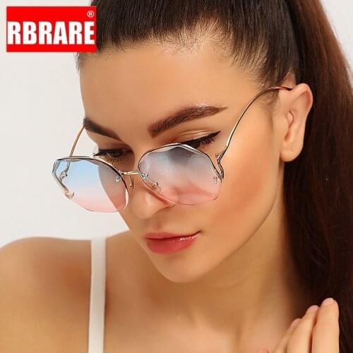 RBRARE Fashion Rimless Sunglasses Women Luxury Brand Sun Glasses Women Vintage Glasses for Women Mirror Oculos De Sol Feminino