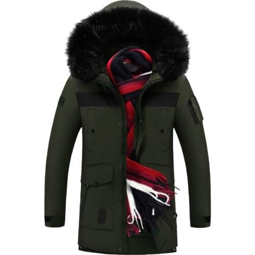 Plus Size 7XL 8XL Mens Winter Parkas Long Thick Warm Solid Color Fur Collar Hooded Men Coat Winter Hat Detachable Clothes