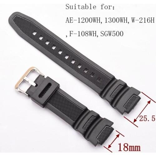 Watch accessories mens black resin strap for Casio AE-1200WH, 1300WH, W-216H, F-108WH, SGW500 Outdoor sports waterproof strap
