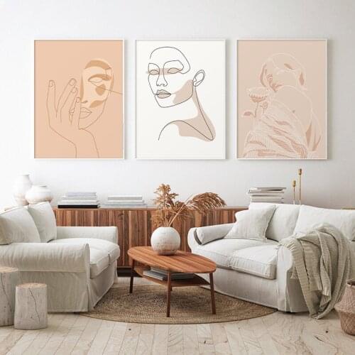 Wall Art Canvas Painting Figure Face Line Drawing Abstract Nordic Posters and Prints Wall Pictures for Living Room Bedroom Decor