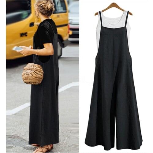 2021 New Woman Jumpsuits Spaghtti Strap Summer Wide Leggings Jumpsuit Solid Casual Sleeveless Fashion Loose Spring Long Rompers