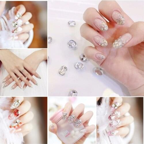 Limited beautiful 3d bride false nails with full diamond decoration cute fake nails with designs middle-long full nail tips