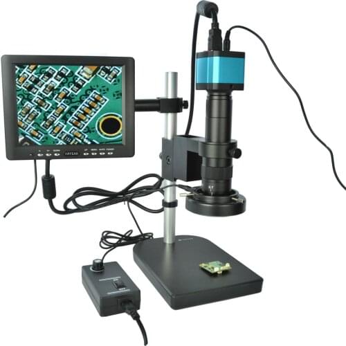 Full Set 14MP Industrial Microscope Camera HDMI USB Output 180X C-mount Zoom Lens 60 LED Light Microscope 8" HD LCD Screen Stand