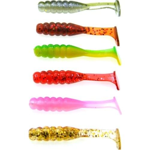 Fishing Lure Screw T Tail Grub 15 Pieces Bag Dual Color Fish Soft Bait Artificial Worm Lures 5cm 1.5g