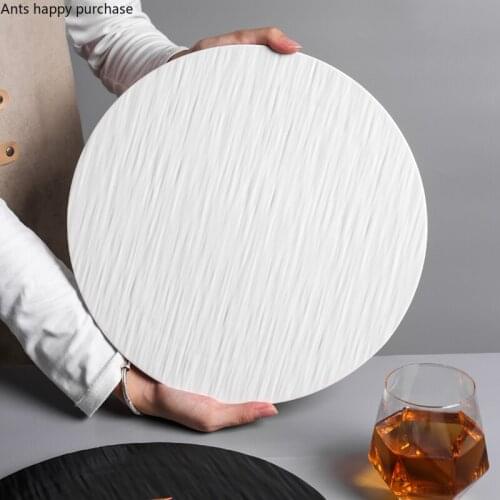 Simple Black White Ceramic Plate Restaurant Hotel Tableware Set Steak Pasta Dessert Plate Large Cooking Plate Kitchen Utensils