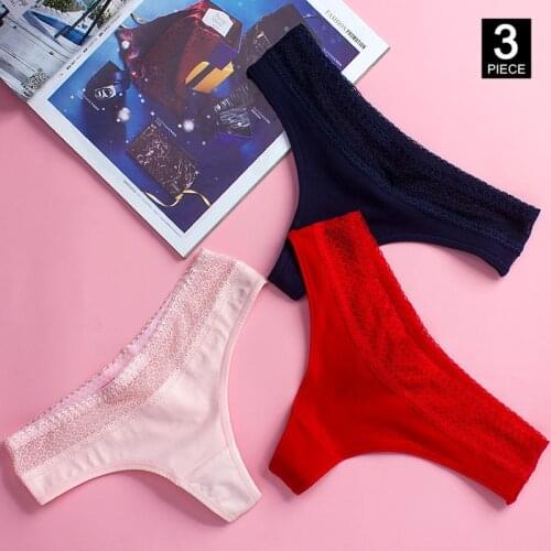 Sexy Lace Woman Underwear Panty Cotton Thong Panties Female T-back Solid Color Soft G-string Girl knicker 3 Pcs/set Dropshipping