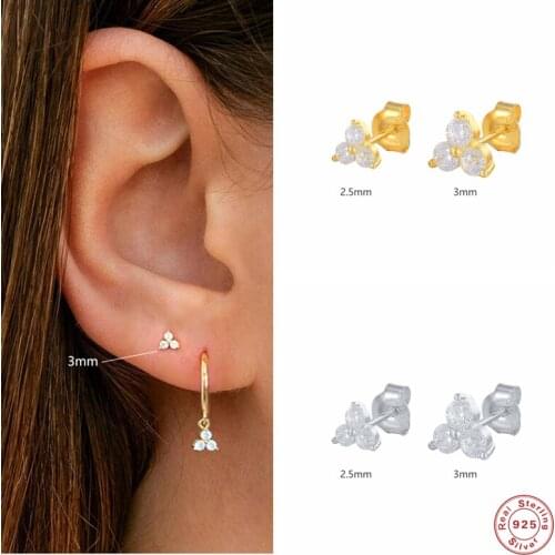 Aide 925 Sterling Silver Colorful Three Zircon Stud Earrings For Women Mismatched Piercing Ohrringe Pendientes Luxury Fine Jewel