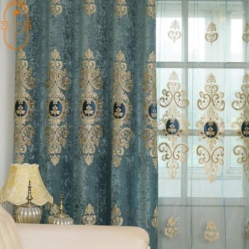 European Style Curtains for Living Room Bedroom Light Luxury Embroidered Chenille Curtains