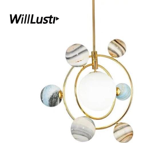 Modern Glass Galaxy Pendant Lamp Luxury Iron Suspension Light Hotel Study Living Room Kids Bedroom Creative Planetary Lighting