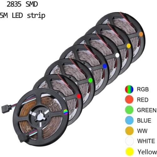 RGB LED Strip Light 2835 DC12V Neon Ribbon Not Waterproof Flexible LED Diode Tape 60LEDs/m 5M 12V LED Strip for Home Decoration