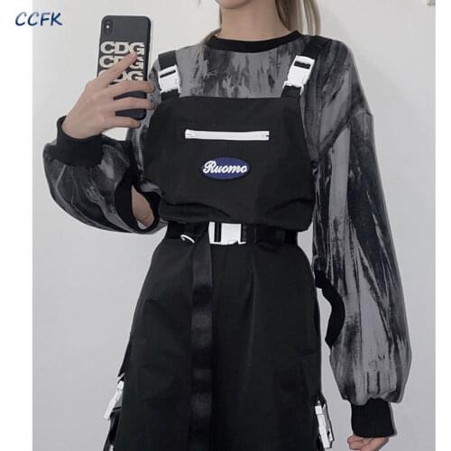 Emo Gothic Techwear Overalls Cargo Pants Women Harajuku Hip Hop Streetwear Oversize Black High Waist Trousers Female Mall Goth