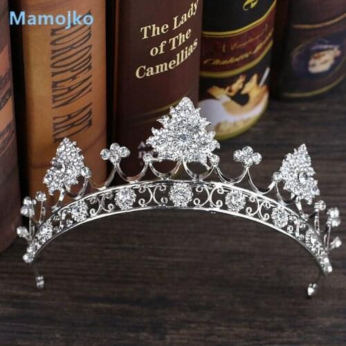 Mamojko Vintage Silver Color Baroque Crystal tiara Queen Crown Hair Jewelry for Bridal Wedding Hair Accessories Party Prom Gift