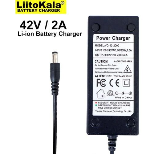 2PCS Liitokala 36V battery charger output 42V 2A charger input 100-240VAC lithium ion charger for 10S 36V electric bicycle