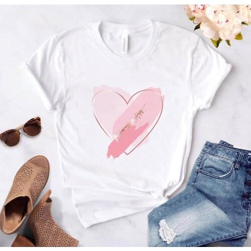 Hot Summer Hipster Women T shirt Red Pink Black Heart Print T Shirt Female Harajuku Tee Shirts Love T-shirt Ladies Graphic To