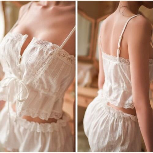 Womens Pajamas Summer Sling Short-Sleeved Two-Piece Woman Set Solid Color Tube Top Lace Sexy Sleepwear for woman
