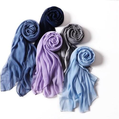 Women Shimmer Chiffon Scarves Muslim Hijabs Wraps Pearl Crinkle Solid Color Arab Modest Headscarf Rectangle Long Shawl