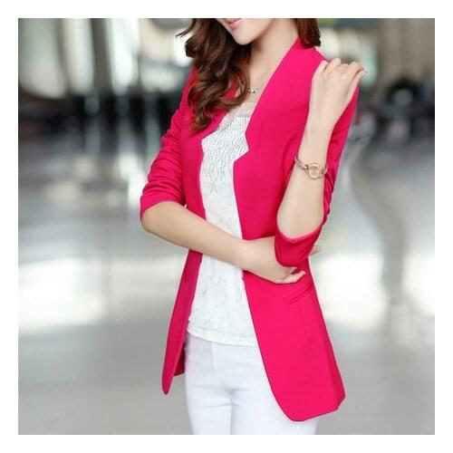 Women style 2020 new spring autumn fashion casual work clothing sleeve small long v-neck solid ladies blazer S0606