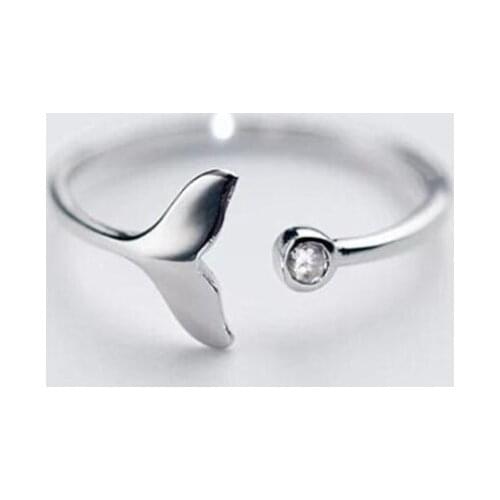 Season Gate 925 Sterling Silver Personality Fashion Ocean Mermaid Fishtail Adjustable Size Open Ring for Women Girls SR010