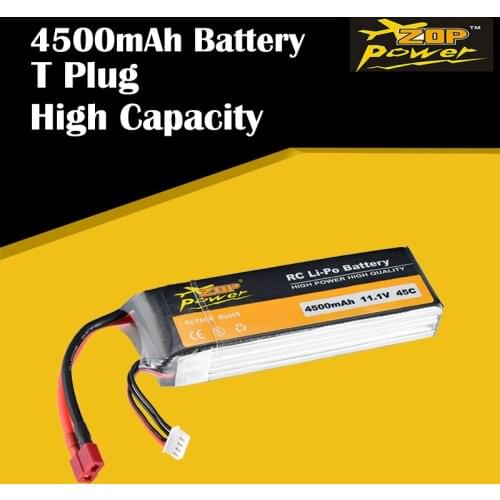 ZOP Power 11.1V 45C 4500mAh 3S Lipo Battery T Plug Rechargeable for RC Racing Drone Quadcopter Helicopter Car Boat