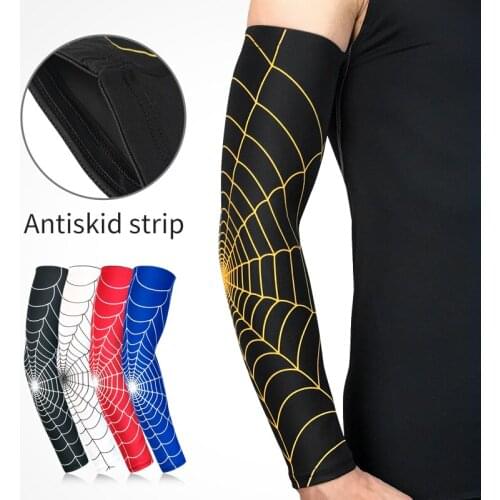 1 Pair Breathable Elastic Arm Warmers With Silicone Antiskid Strip Spider Web Pattern Suitable For Basketball Cycling Running