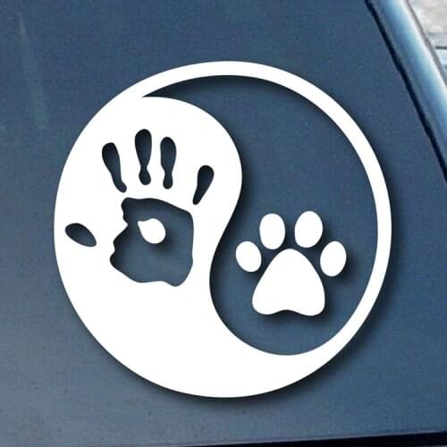 2PCS Ying Yang Human Hand Dog Paw Hunter Cartoon Car Sticker Decals vinyl window cut car stickers Black White