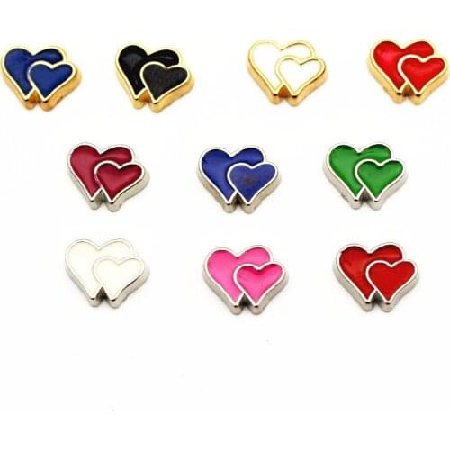 20Pcs/Lot Mixed Color Double Hearts Floating Charms Hand-made DIY for Glass Lockets