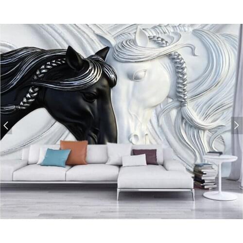 Custom papel de parede 3d, relief black and white horse murals for living room bedroom TV backdrop home decor wallpaper