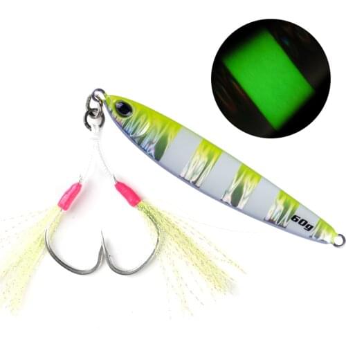 5PCS Deep Sea Fishing Zebra Glow Jigging Slow Sinking Jig Hook Lure Jigbait Spoon Baits 60/80/100G