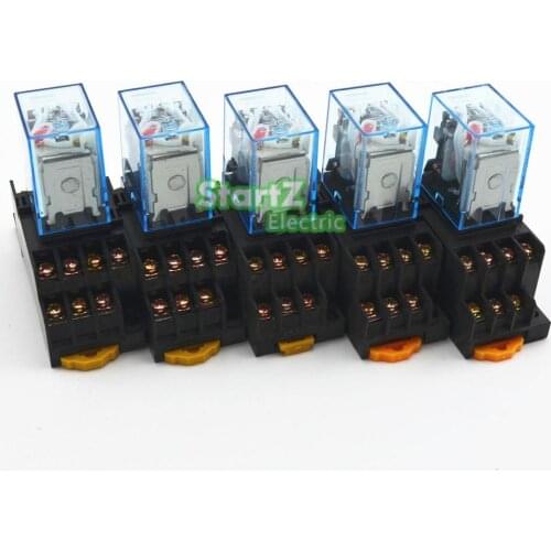 5Pcs Relay MY4NJ DC12V Small relay 5A 14PIN Coil DPDT With Socket Base